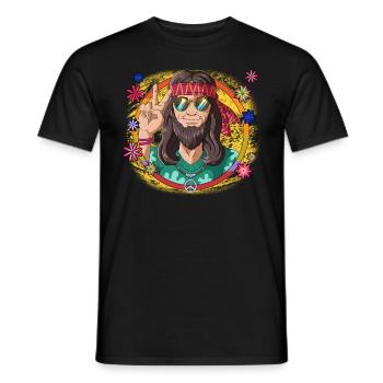 60s 70s Costume Groovy Hippie - T-shirt homme - noir - Devant - AI Model Male 178 light (178cm)