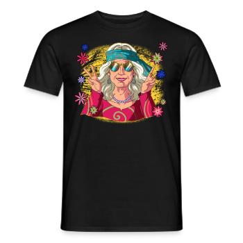 années 60 70 Costume Groovy Hippie - T-shirt homme - noir - Devant - AI Model Male 178 light (178cm)