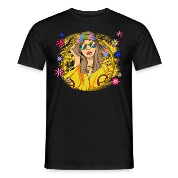 années 60 70 Costume Groovy Hippie - T-shirt homme - noir - Devant - AI Model Male 178 light (178cm)