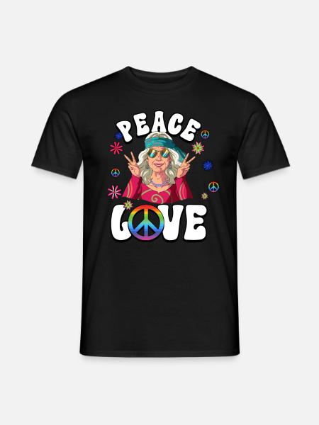 60er 70er Jahre Kostüm Peace Love Hippie - Männer T-Shirt - Schwarz
