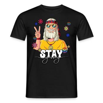 60s 70s Costume Séjour Groovy Hippie - T-shirt homme - noir - Devant - AI Model Male 178 light (178cm)