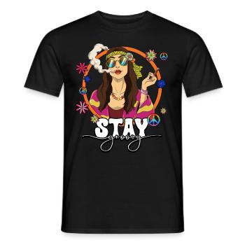 60er 70er Jahre Kostüm Stay Groovy Hippie - Männer T-Shirt - Schwarz - Vorne - AI Model Male 178 light (178cm)