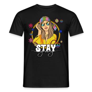 60er 70er Jahre Kostüm Stay Groovy Hippie - Männer T-Shirt - Schwarz - Vorne - AI Model Male 178 light (178cm)
