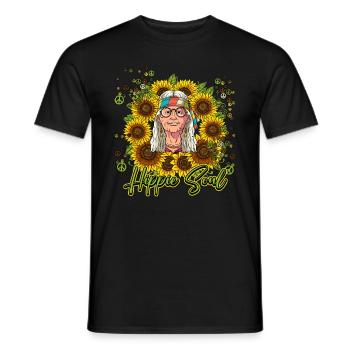 60s 70s Costume Hippie Soul - T-shirt homme - noir - Devant - AI Model Male 178 light (178cm)
