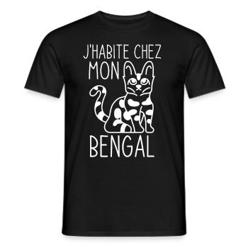 J'HABITE CHEZ MON CHAT BENGAL 2 - T-shirt homme - noir - Devant - AI Model Male 178 light (178cm)