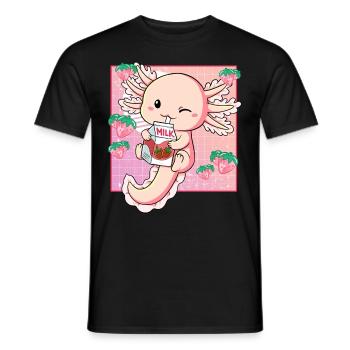 Kawaii Axolotl Strawberry Milk - Men's T-Shirt - black - Front - AI Model Male 178 light (178cm)