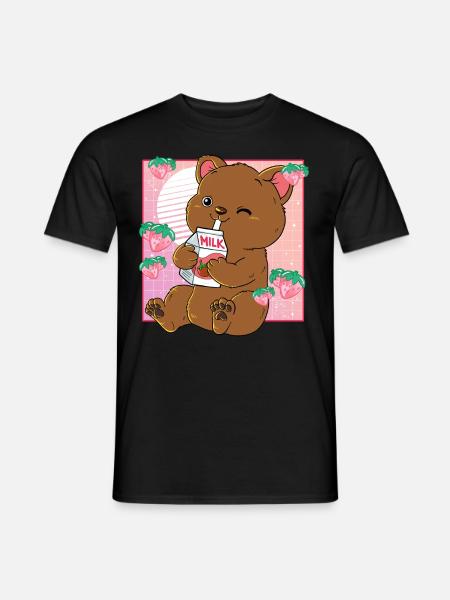 Kawaii Bär Erdbeermilch - Männer T-Shirt - Schwarz