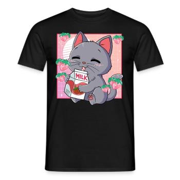 Kawaii Cat Strawberry Milk - Men's T-Shirt - black - Front - AI Model Male 178 light (178cm)