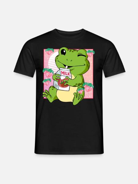 Kawaii Frog Strawberry Milk - Men's T-Shirt - black