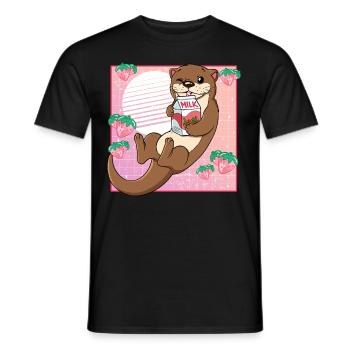 Kawaii Loutre Lait Fraise - T-shirt homme - noir - Devant - AI Model Male 178 light (178cm)