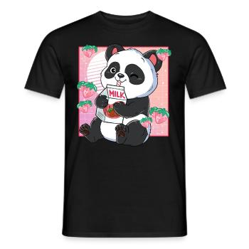 Kawaii Panda Erdbeermilch - Männer T-Shirt - Schwarz - Vorne - AI Model Male 178 light (178cm)
