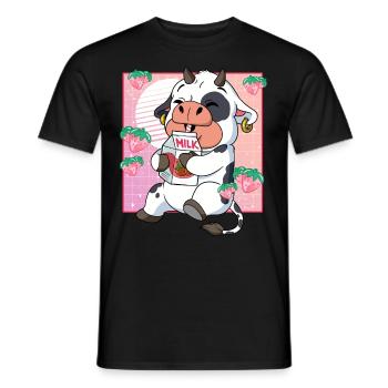 Kawaii Cow Strawberry Milk - Men's T-Shirt - black - Front - AI Model Male 178 light (178cm)