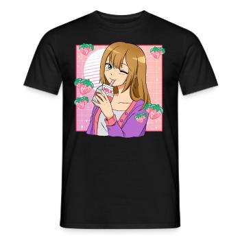 Kawaii Anime Mädchen Erdbeermilch - Männer T-Shirt - Schwarz - Vorne - AI Model Male 178 light (178cm)