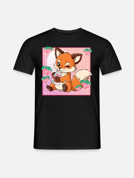 Kawaii Fuchs Erdbeermilch - Männer T-Shirt - Schwarz