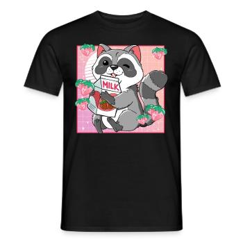 Kawaii Raccoon Strawberry Milk - Men's T-Shirt - black - Front - AI Model Male 178 light (178cm)