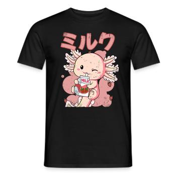 Kawaii Axolotl Strawberry Milk - Men's T-Shirt - black - Front - AI Model Male 178 light (178cm)