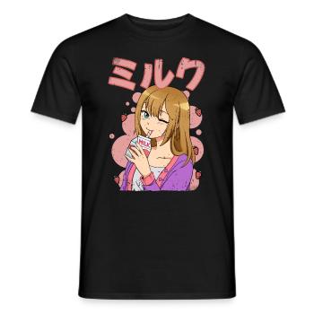 Kawaii Anime Mädchen Erdbeermilch - Männer T-Shirt - Schwarz - Vorne - AI Model Male 178 light (178cm)