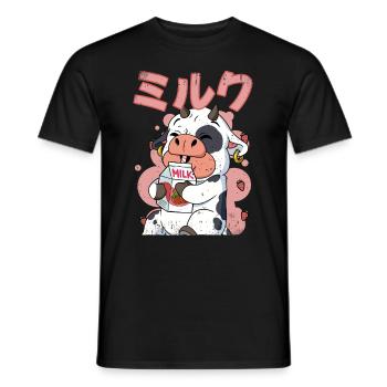 Kawaii Cow Strawberry Milk - Men's T-Shirt - black - Front - AI Model Male 178 light (178cm)