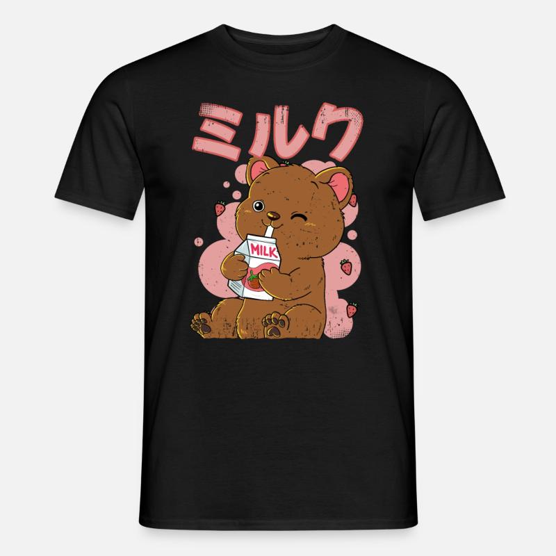 Kawaii Bär Erdbeermilch - Männer T-Shirt - Schwarz