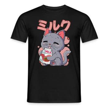 Kawaii Cat Strawberry Milk - Men's T-Shirt - black - Front - AI Model Male 178 light (178cm)
