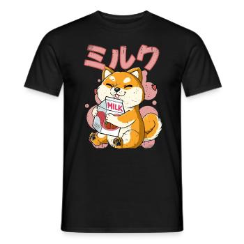 Kawaii Shiba Inu Chien Lait de fraise - T-shirt homme - noir - Devant - AI Model Male 178 light (178cm)