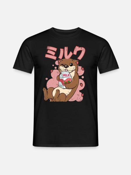 Kawaii Otter Erdbeermilch - Männer T-Shirt - Schwarz