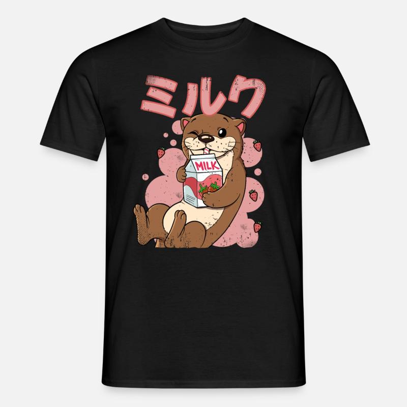 Kawaii Otter Erdbeermilch - Männer T-Shirt - Schwarz