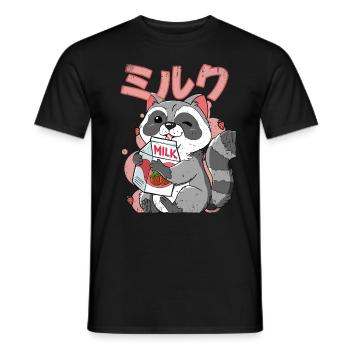 Kawaii Raccoon Strawberry Milk - Men's T-Shirt - black - Front - AI Model Male 178 light (178cm)
