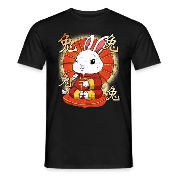 Année du Lièvre Nouvel An lunaire chinois - T-shirt homme - noir - Devant - AI Model Male 178 light (178cm)