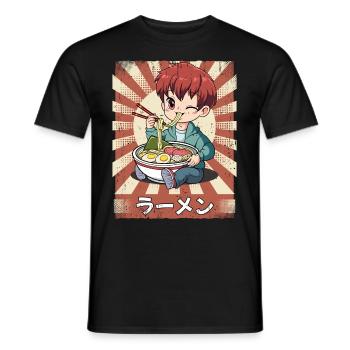 Ramen Anime Boy Noodle Soup Ramen - T-shirt homme - noir - Devant - AI Model Male 178 light (178cm)