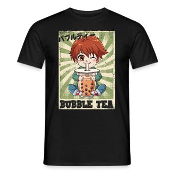 Boba Tea Anime Boy Bubble Tea - Men's T-Shirt - black - Front - AI Model Male 178 light (178cm)
