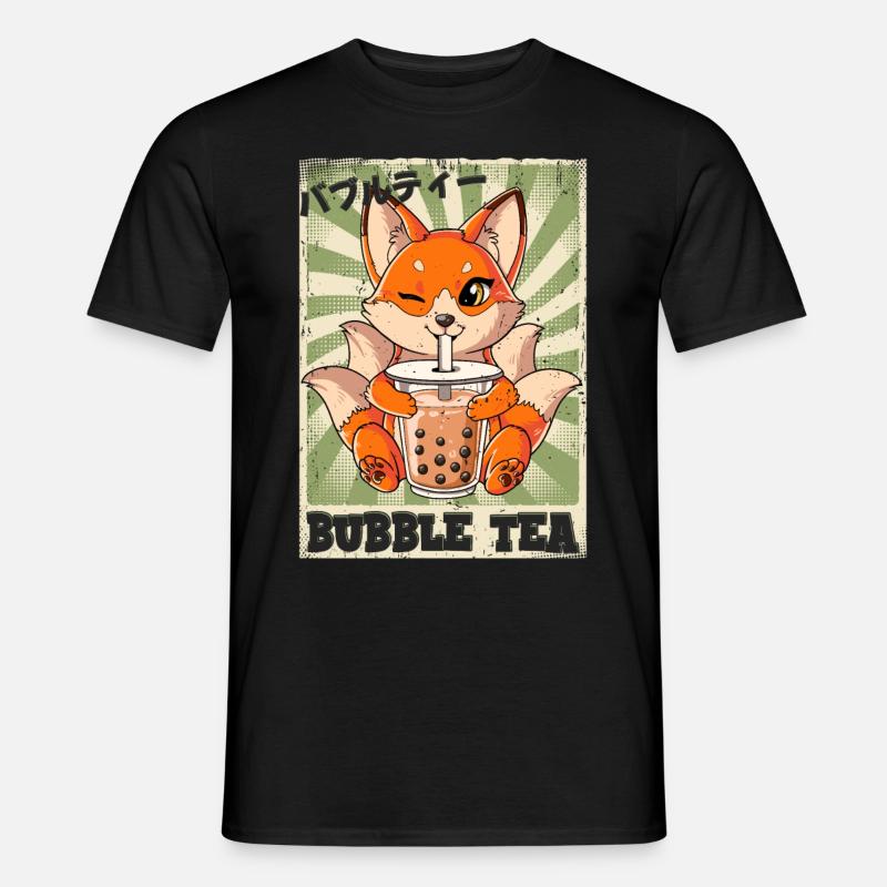 Boba Tea Kitsune Bubble Tea - Männer T-Shirt - Schwarz