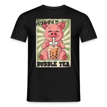 Boba Tea Schwein Bubble Tea - Männer T-Shirt - Schwarz - Vorne - AI Model Male 178 light (178cm)