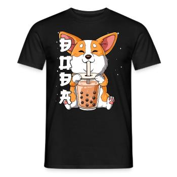 Boba Tea Corgi Dog Bubble Tea - Men's T-Shirt - black - Front - AI Model Male 178 light (178cm)
