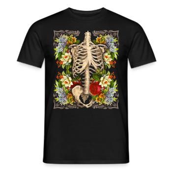 Skeleton with vintage roses, biker design - Men's T-Shirt - black - Front - AI Model Male 178 light (178cm)