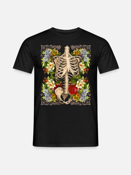 Skelett mit vintage-Rosen, Biker-Design - Männer T-Shirt - Schwarz