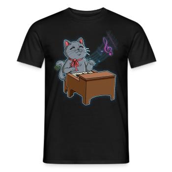 Katze Klavierspieler - Männer T-Shirt - Schwarz - Vorne - AI Model Male 178 light (178cm)