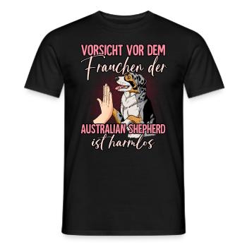 Vorsicht vor dem Frauchen Australian Shepherd - Männer T-Shirt - Schwarz - Vorne - AI Model Male 178 light (178cm)