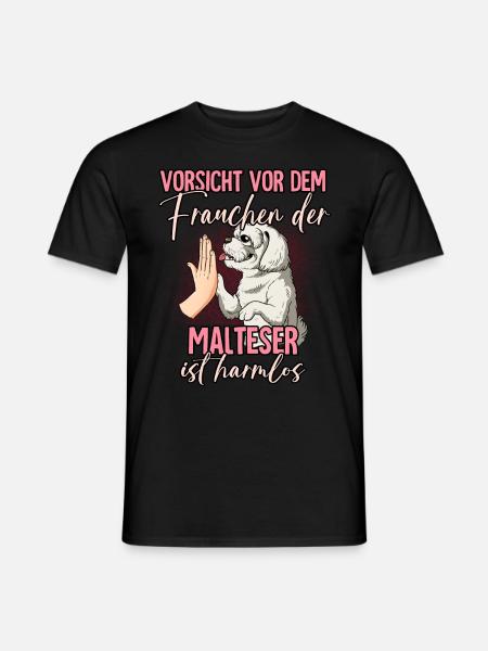 Vorsicht vor dem Frauchen Malteser - Männer T-Shirt - Schwarz