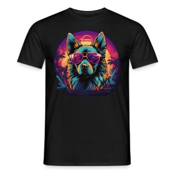 80s 90s Synthwave German German Shepherd - Men's T-Shirt - black - Front - AI Model Male 178 light (178cm)
