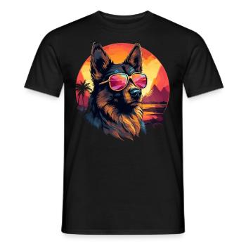 80s 90s Synthwave German German Shepherd - Men's T-Shirt - black - Front - AI Model Male 178 light (178cm)