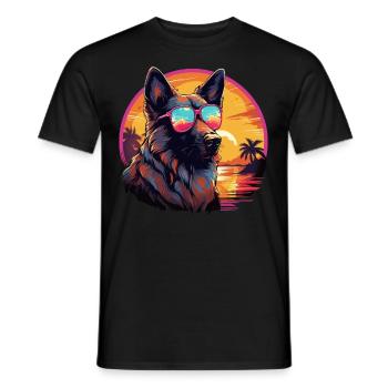 80s 90s Synthwave German German Shepherd - Men's T-Shirt - black - Front - AI Model Male 178 light (178cm)