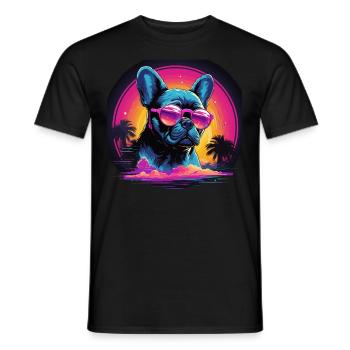 80s 90s Synthwave French Bulldog - Men's T-Shirt - black - Front - AI Model Male 178 light (178cm)