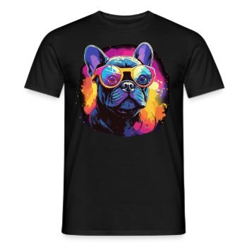 80s 90s Synthwave French Bulldog - Men's T-Shirt - black - Front - AI Model Male 178 light (178cm)