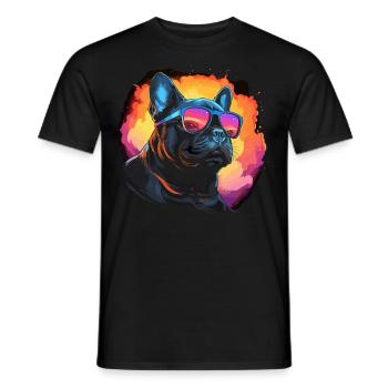 80s 90s Synthwave French Bulldog - Men's T-Shirt - black - Front - AI Model Male 178 light (178cm)