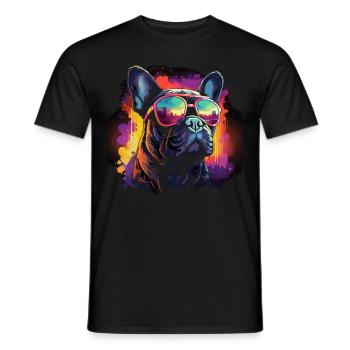 80s 90s Synthwave French Bulldog - Men's T-Shirt - black - Front - AI Model Male 178 light (178cm)