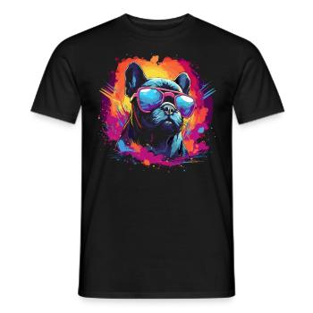 80s 90s Synthwave French Bulldog - Men's T-Shirt - black - Front - AI Model Male 178 light (178cm)