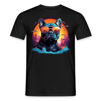 80s 90s Synthwave French Bulldog - Men's T-Shirt - black - Front - AI Model Male 178 light (178cm)