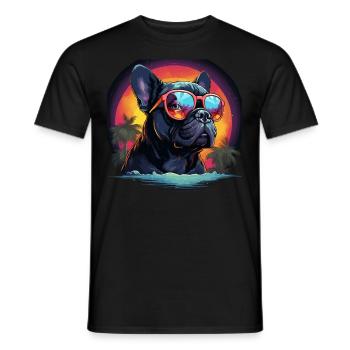 80s 90s Synthwave French Bulldog - Men's T-Shirt - black - Front - AI Model Male 178 light (178cm)