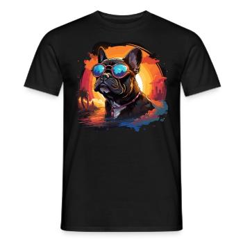 80s 90s Synthwave French Bulldog - Men's T-Shirt - black - Front - AI Model Male 178 light (178cm)